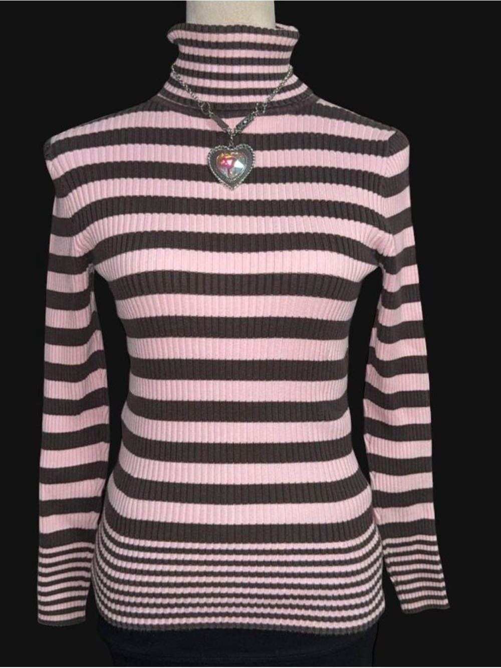 GAP Pink and Brown Striped Ribbed Turtleneck